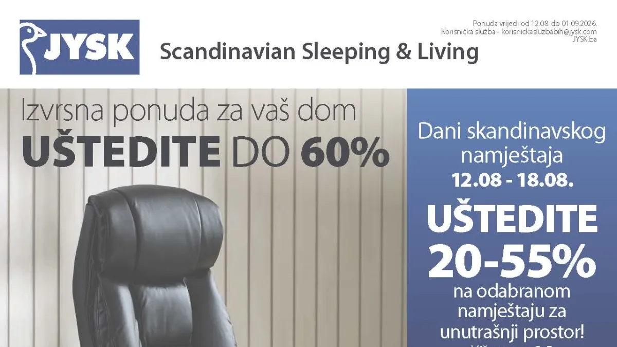 JYSK katalog do 01.09.2026. – uštede do 60% na namještaj, tekstil, dekoracije i proizvode za dom