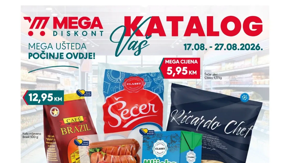Mega Diskont katalog od 17.08. do 27.08.2026. – akcijska ponuda prehrane, pića, kućne hemije i proizvoda za domaćinstvo