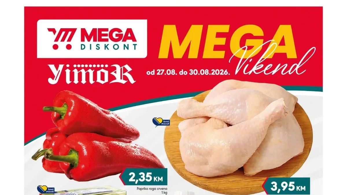 Mega Diskont vikend akcija od 27.08. do 30.08.2026. – prehrana, piće i proizvodi za domaćinstvo uz popuste do 36%